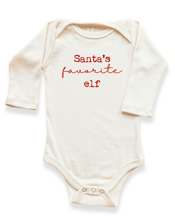 Santa's Favorite Elf Organic Baby Bodysuit Long Sleeve