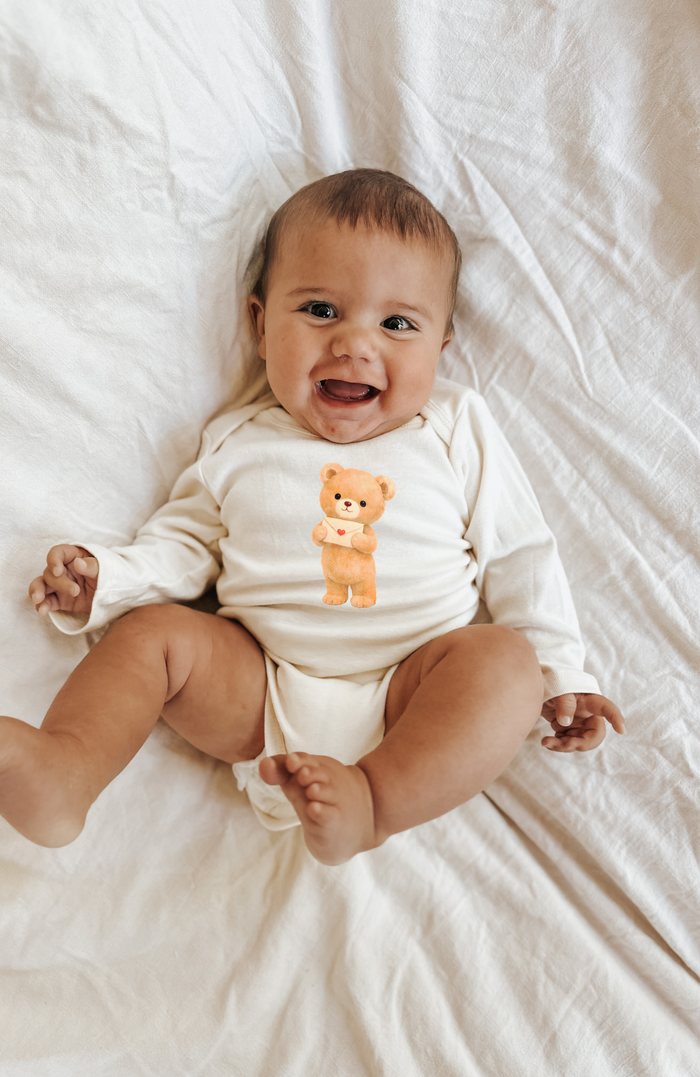 Love Letter Bear Organic Baby Bodysuit Long Sleeve