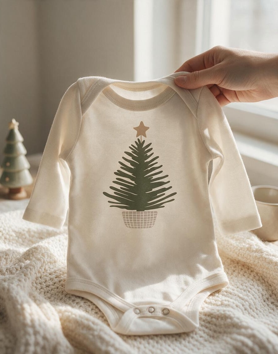 Organic Cotton Long Sleeve Holiday Tree Baby Bodysuit