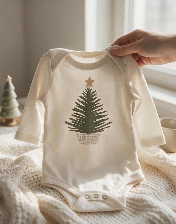 Organic Cotton Long Sleeve Holiday Tree Baby Bodysuit